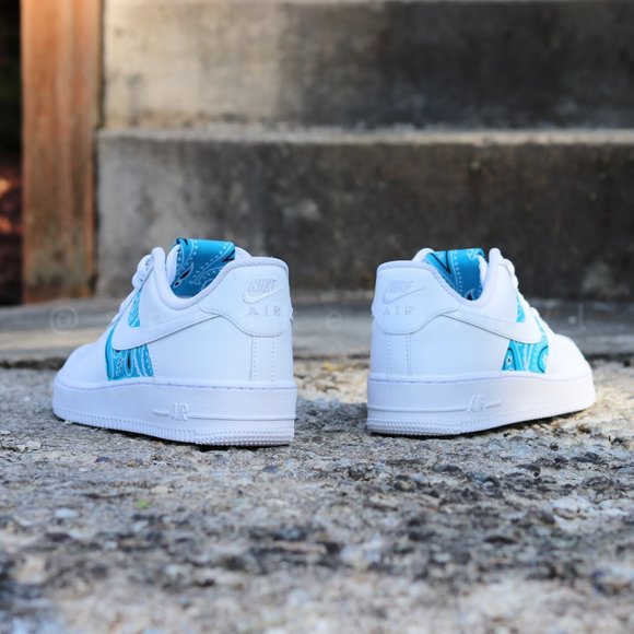 Nike Air Force 1 Low Aqua Blue Bandana Custom NWT - Picture 5 of 9